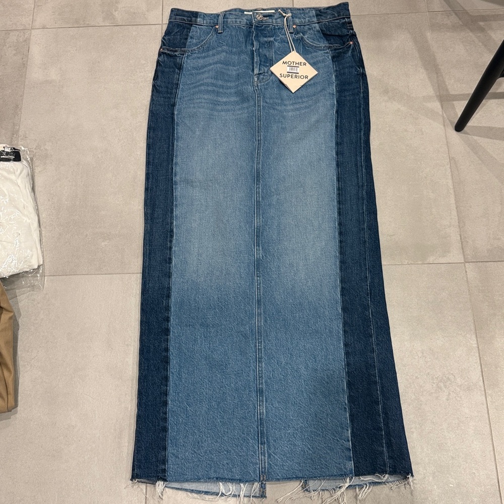 MOTHER The Flagpole Raw Hem Denim Maxi Skirt 100% Cotton - Picture 7 of 14